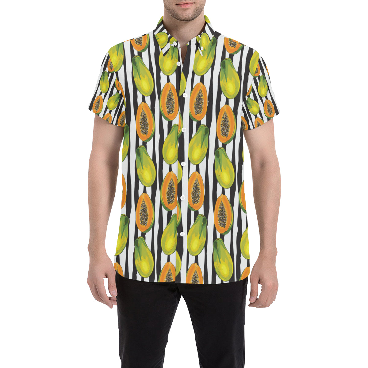 Papaya Pattern Print Design PP01 Men's Short Sleeve Button Up Shirt