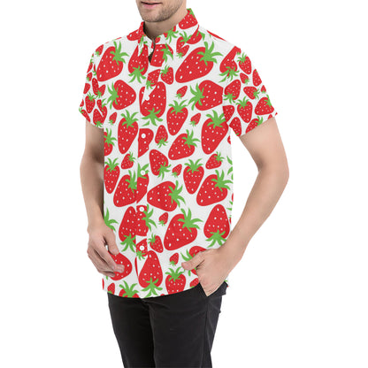 Strawberry Pattern Print Design SB01 Men's Short Sleeve Button Up Shirt
