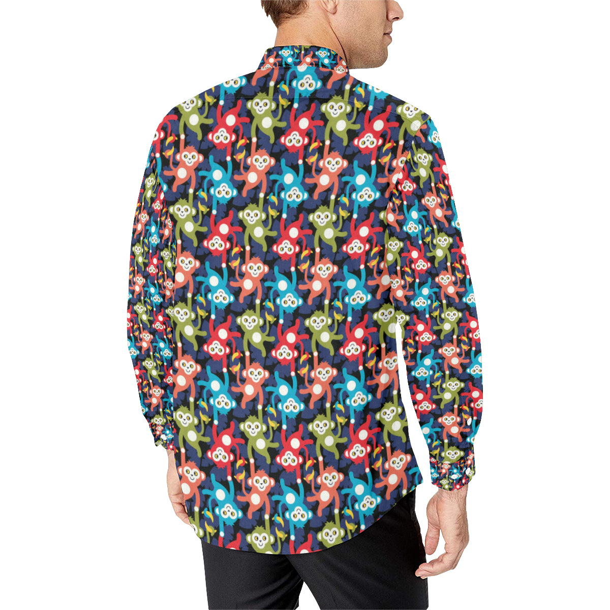 Monkey Colorful Design Themed Print Men's Long Sleeve Shirt
