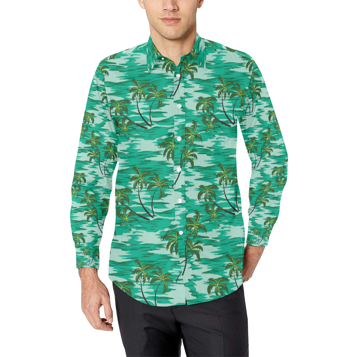 Palm Tree Pattern Print Design A01 Men's Long Sleeve Shirt