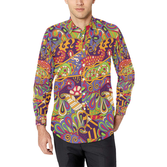 Funky Retro Pattern Print Design A04 Men's Long Sleeve Shirt