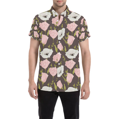 Anemone Pattern Print Design AM011 Men's Short Sleeve Button Up Shirt