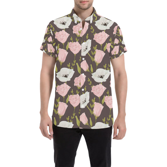 Anemone Pattern Print Design AM011 Men's Short Sleeve Button Up Shirt