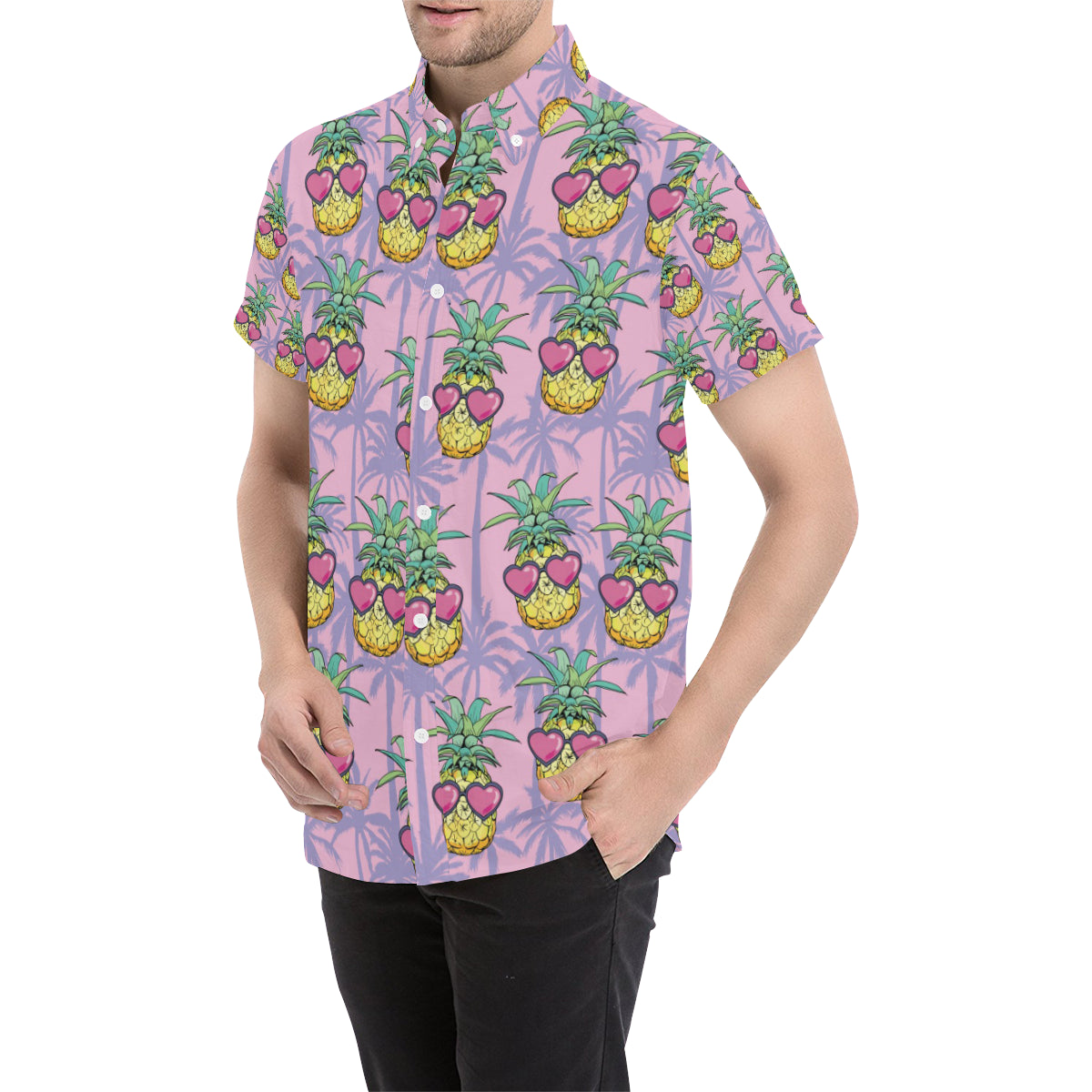 Pineapple Pattern Print Design PP06 Men's Short Sleeve Button Up Shirt