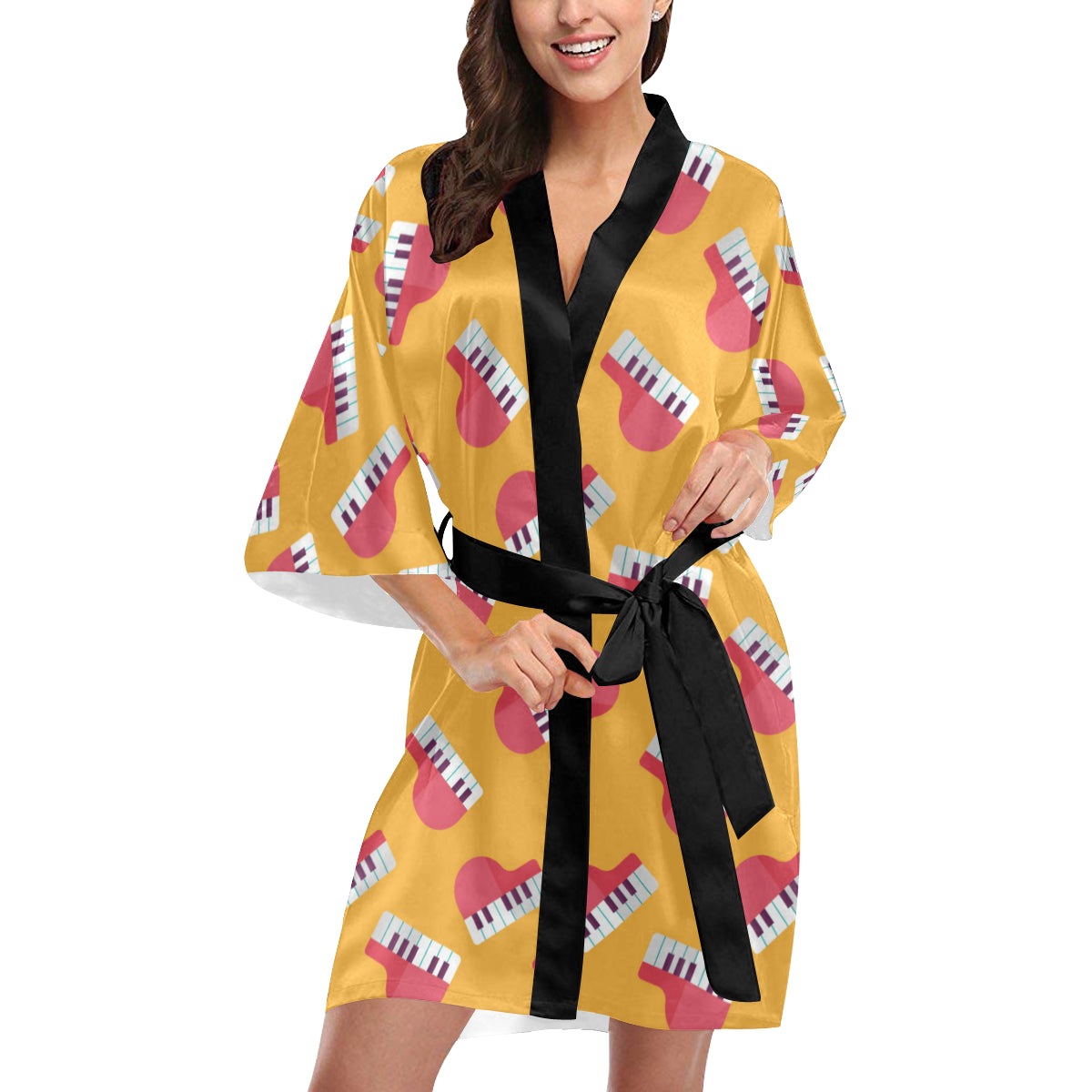 Piano Pattern Print Design 02 Women's Short Kimono