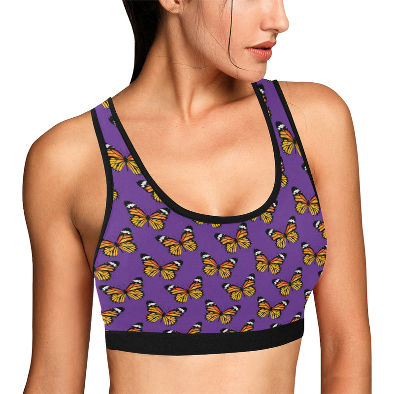 Monarch Butterfly Purple Print Pattern Sports Bra