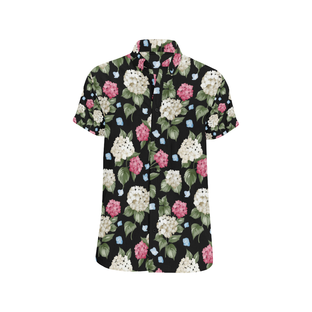 Hydrangea Pattern Print Design HD09 Men's Short Sleeve Button Up Shirt