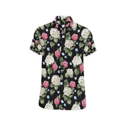 Hydrangea Pattern Print Design HD09 Men's Short Sleeve Button Up Shirt