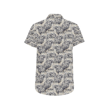 Owl Realistic Themed Design Print Men's Short Sleeve Button Up Shirt
