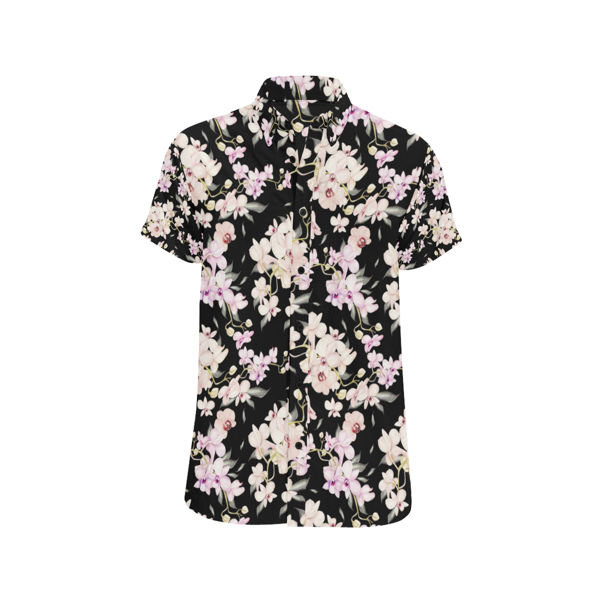 Orchid White Pattern Print Design OR03 Men's Short Sleeve Button Up Shirt