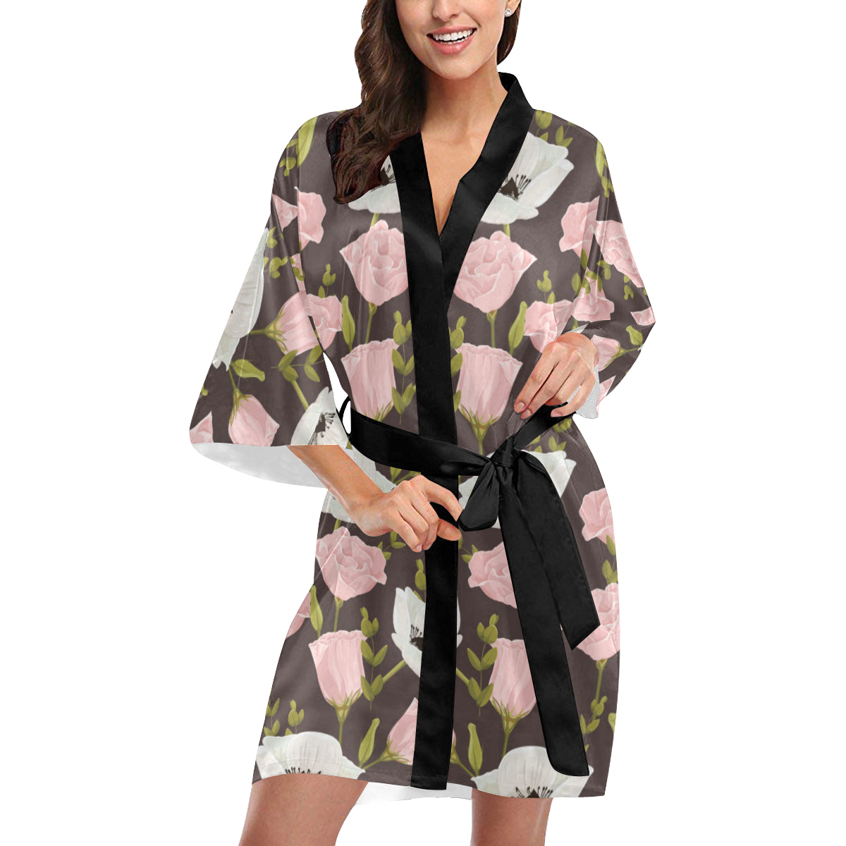Anemone Pattern Print Design AM011 Women's Short Kimono