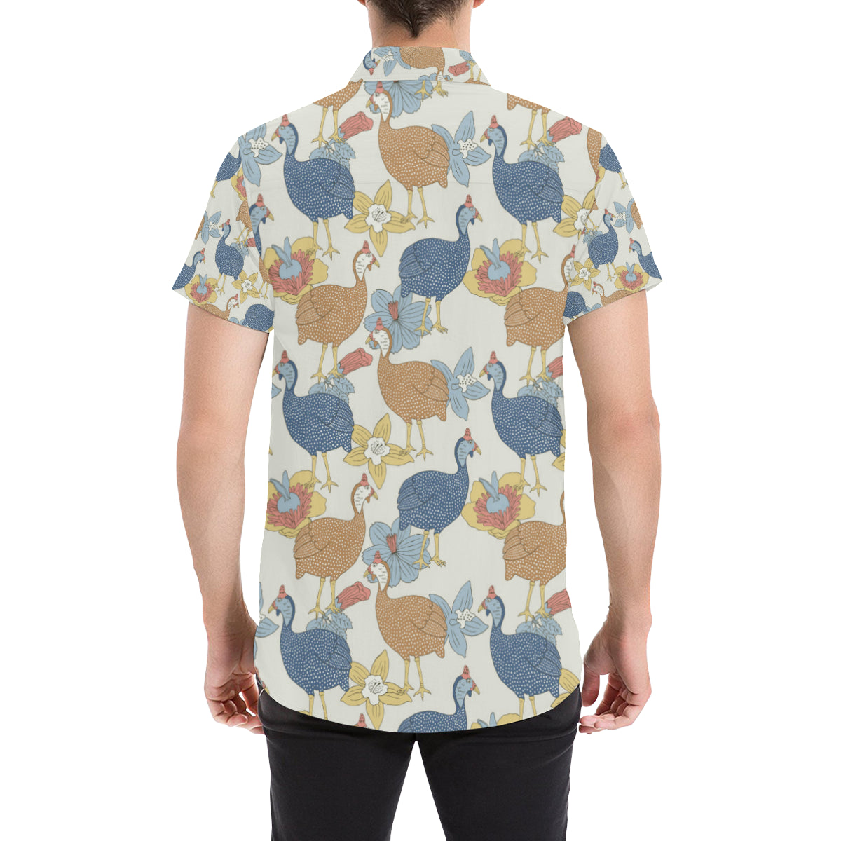 Guinea Fowl Pattern Print Design 01 Men's Short Sleeve Button Up Shirt
