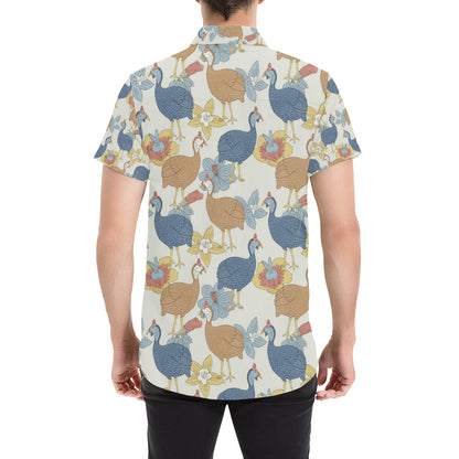 Guinea Fowl Pattern Print Design 01 Men's Short Sleeve Button Up Shirt