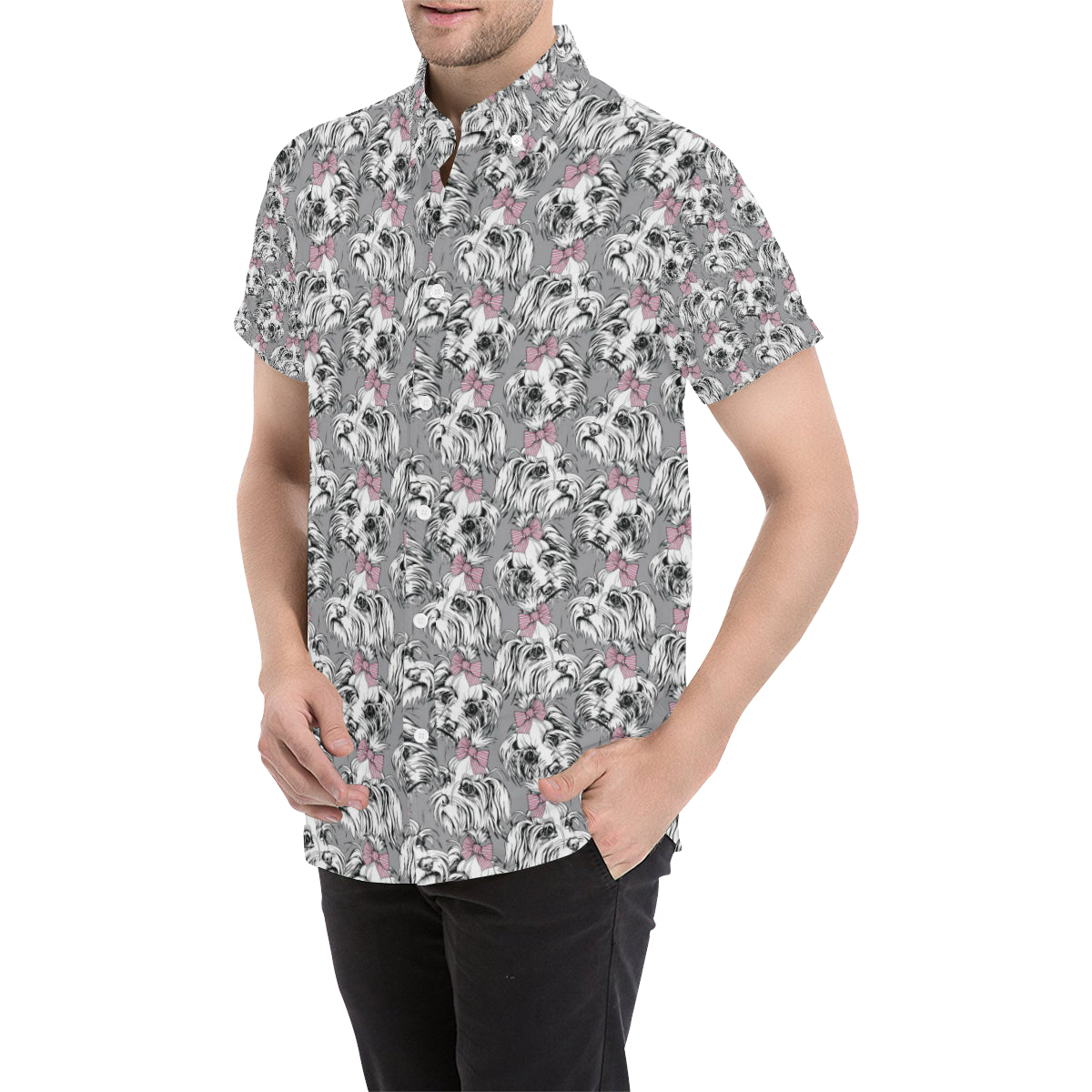 Maltese Pattern Print Design 01 Men's Short Sleeve Button Up Shirt