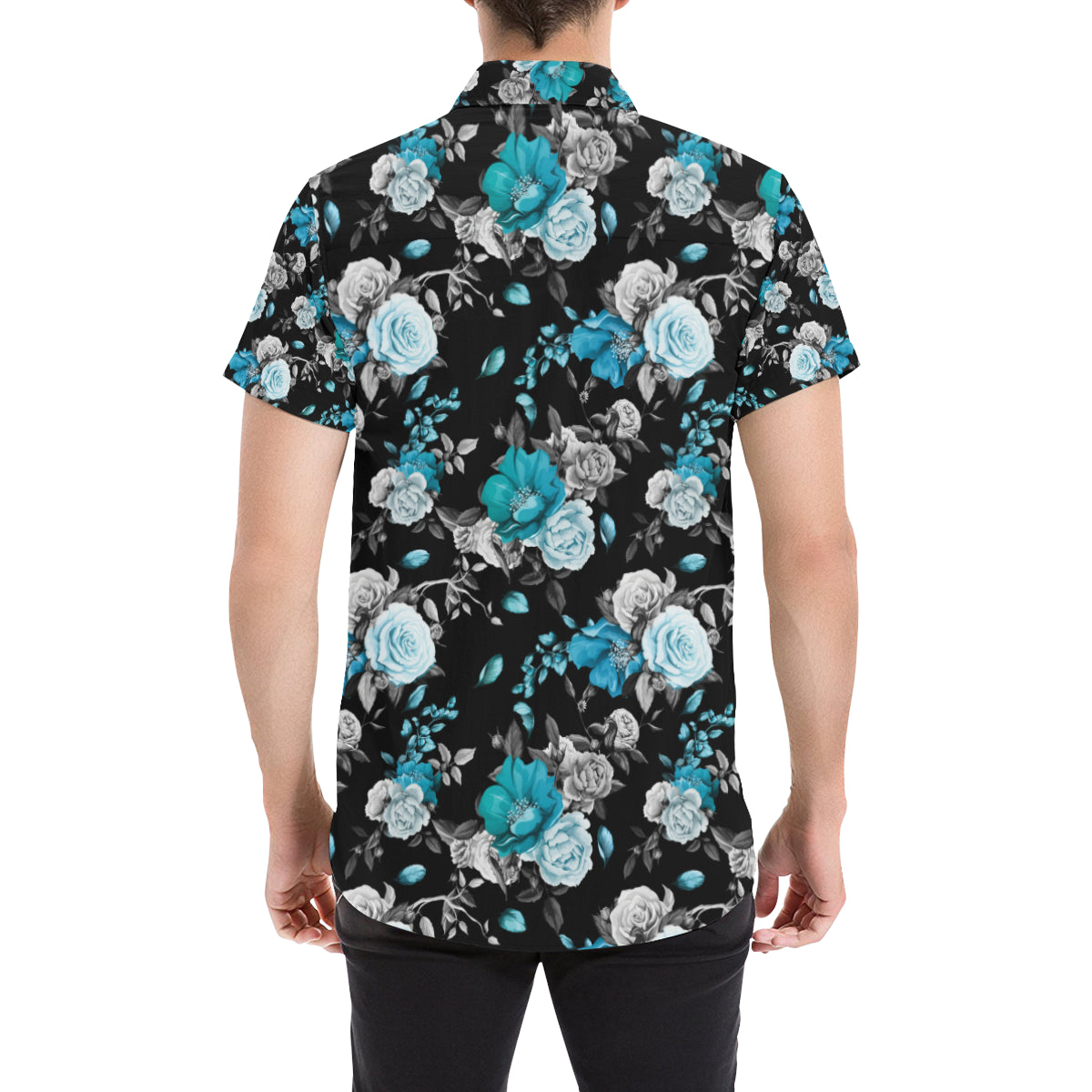 Rose Pattern Print Design A02 Men's Short Sleeve Button Up Shirt