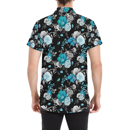 Rose Pattern Print Design A02 Men's Short Sleeve Button Up Shirt