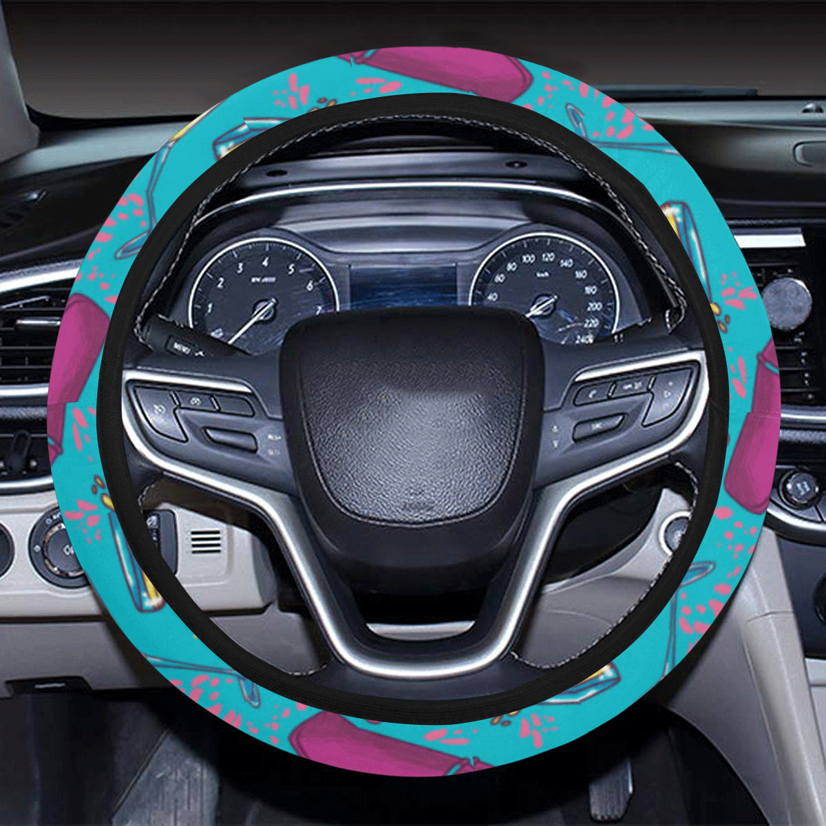 Cocktail Pattern Print Design 03 Steering Wheel Cover with Elastic Edge
