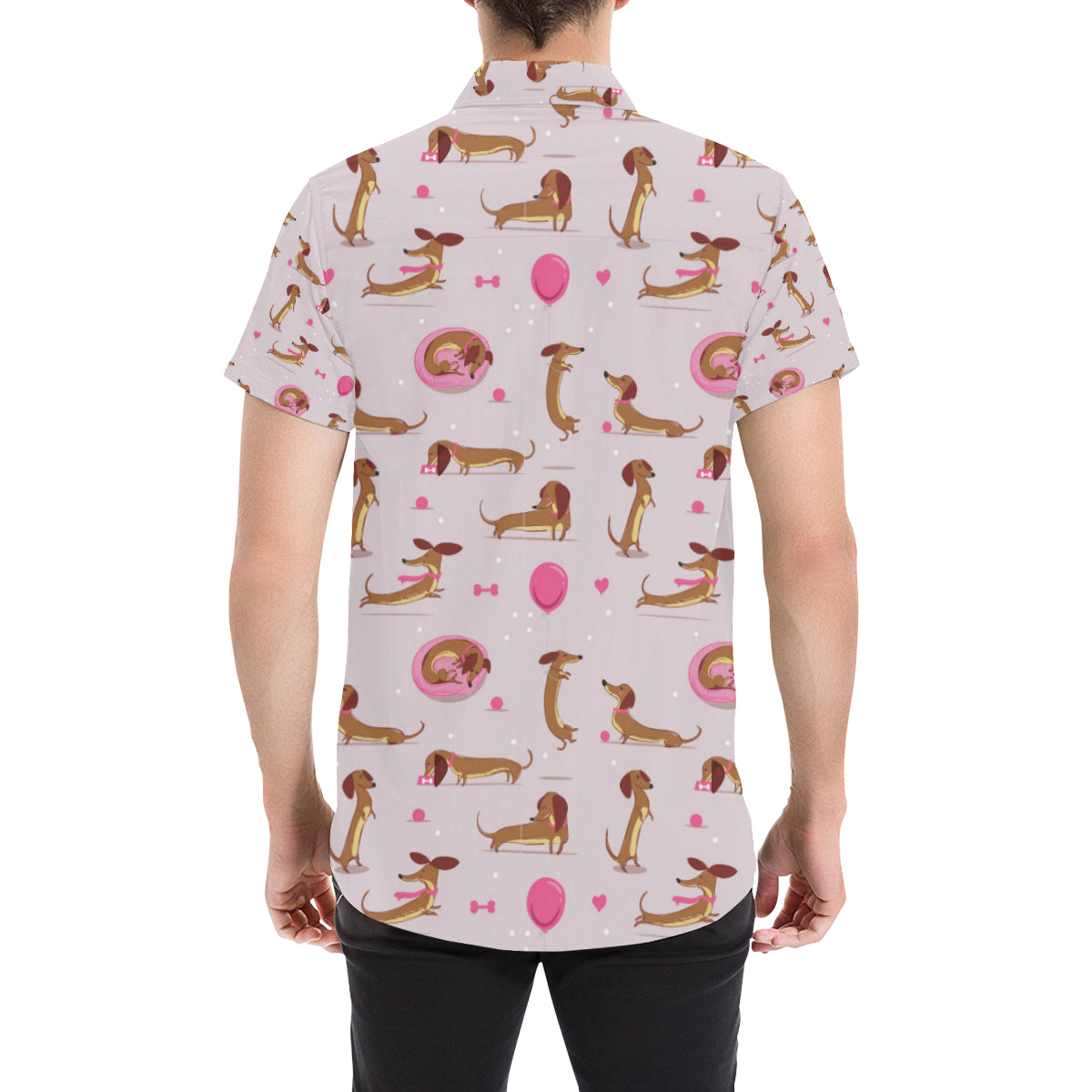 Dachshund Pattern Print Design 10 Men's Short Sleeve Button Up Shirt