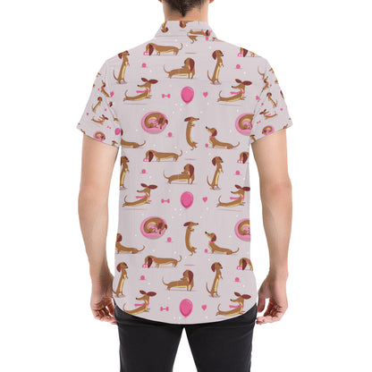 Dachshund Pattern Print Design 10 Men's Short Sleeve Button Up Shirt