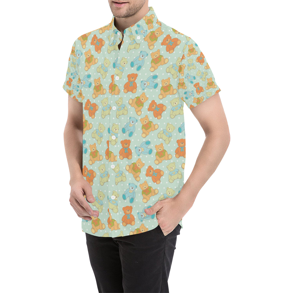 Bear Pattern Print Design 02 Men's Short Sleeve Button Up Shirt