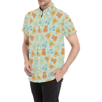 Bear Pattern Print Design 02 Men's Short Sleeve Button Up Shirt