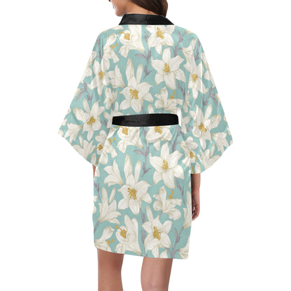 Lily Pattern Print Design 02 Women's Short Kimono