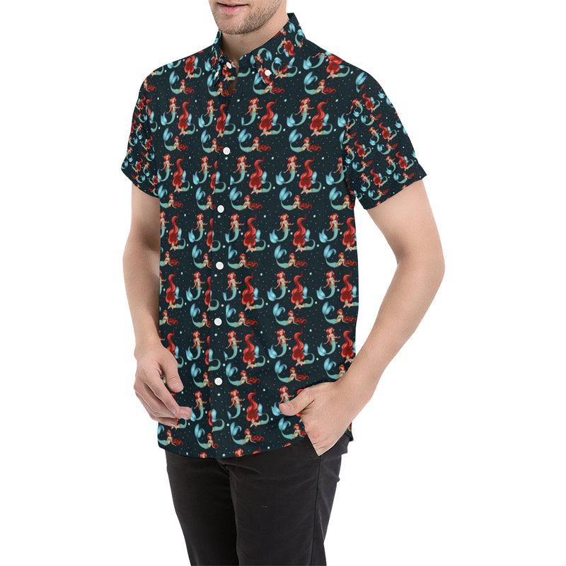 Mermaid Girl Themed Design Print Men's Short Sleeve Button Up Shirt