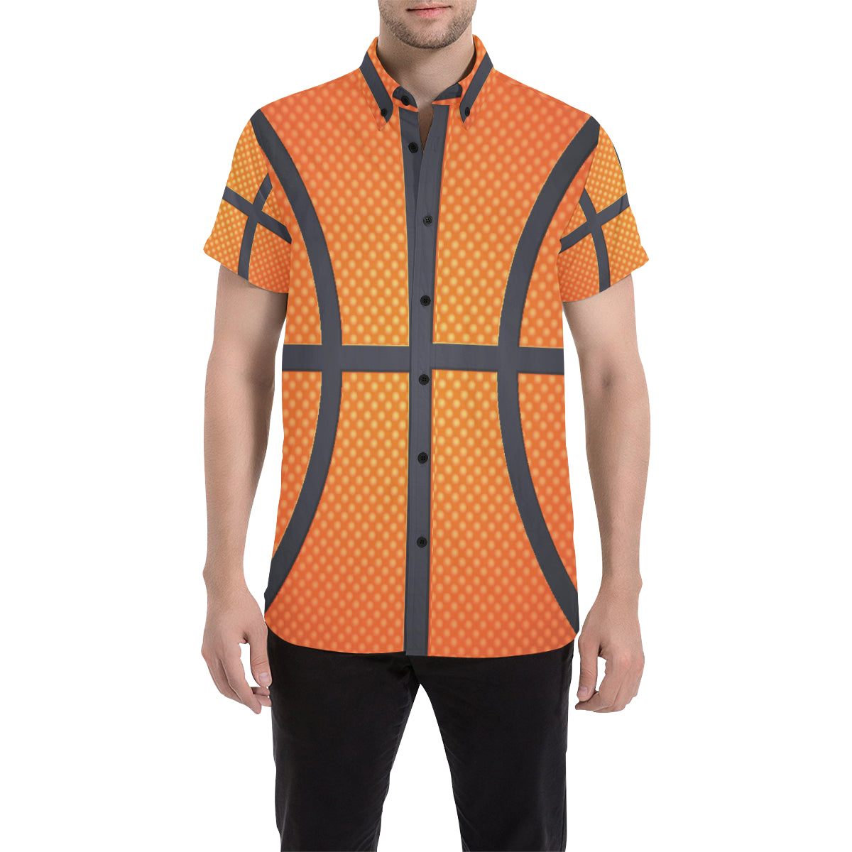 Basketball Texture Print Pattern Men's Short Sleeve Button Up Shirt