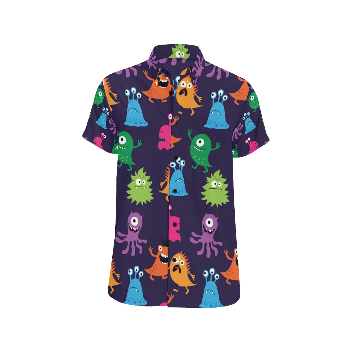 Monster Cartoon Pattern Print Design 02 Men's Short Sleeve Button Up Shirt