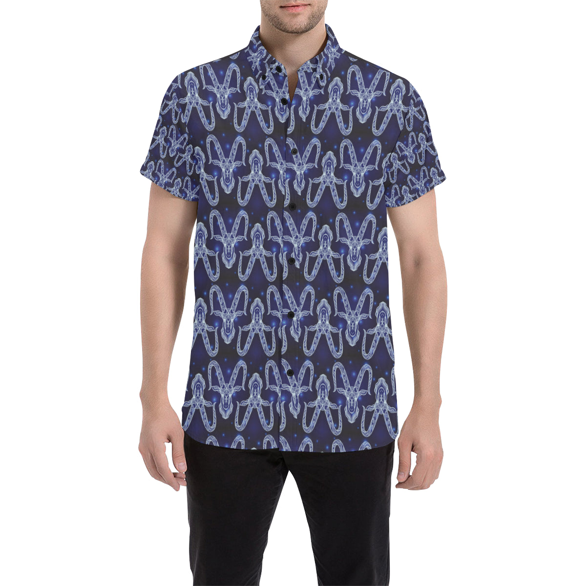 Capricorn Zodiac Pattern Print Design 03 Men's Short Sleeve Button Up Shirt
