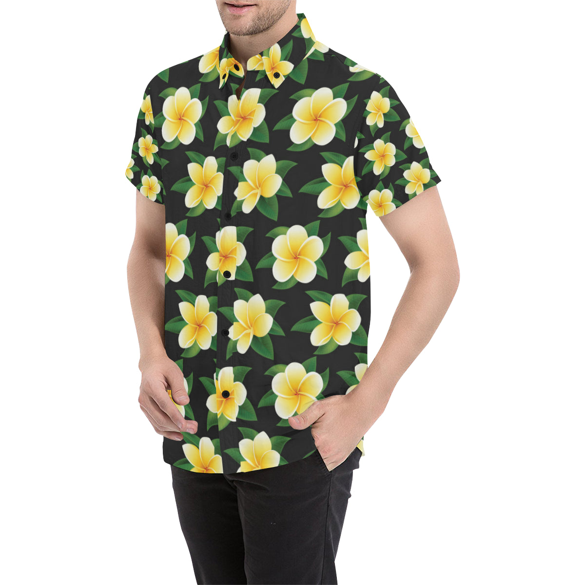 Plumeria Pattern Print Design A03 Men's Short Sleeve Button Up Shirt