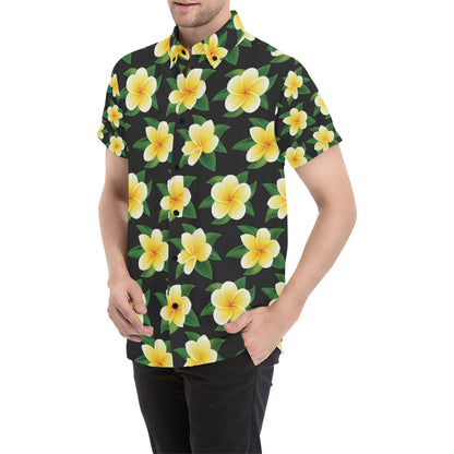 Plumeria Pattern Print Design A03 Men's Short Sleeve Button Up Shirt