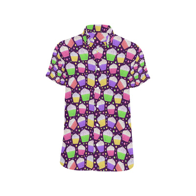 Cupcake Pattern Print Design CP07 Men's Short Sleeve Button Up Shirt