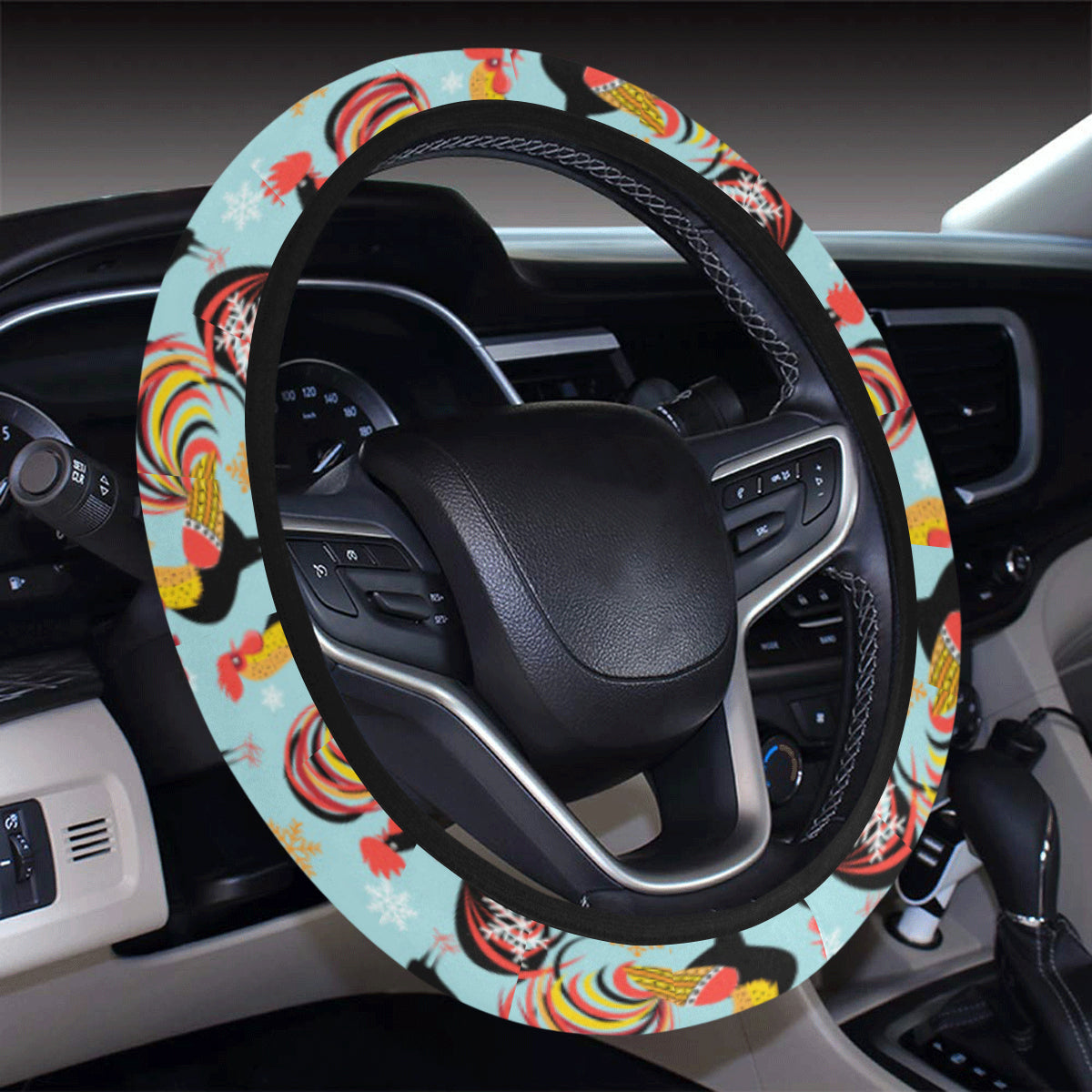 Rooster Themed Design Steering Wheel Cover with Elastic Edge