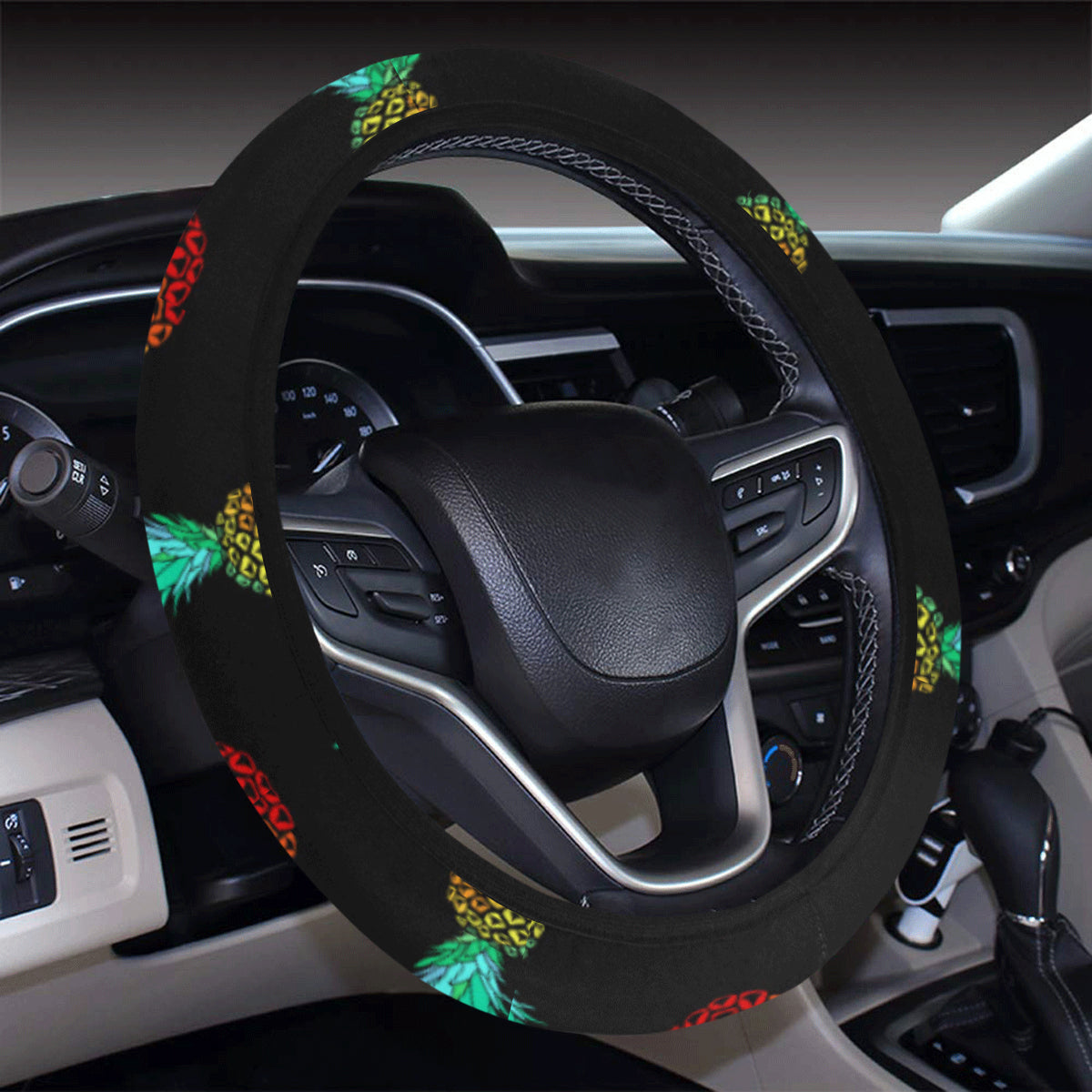 Pineapple Pattern Print Design A05 Steering Wheel Cover with Elastic Edge