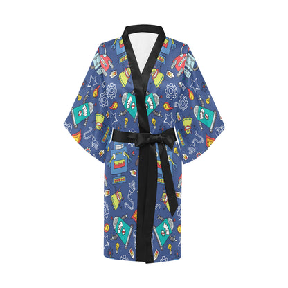 Robot Pattern Print Design A03 Women's Short Kimono