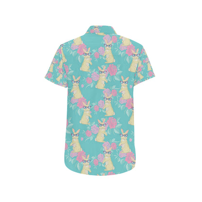 Rabbit Pattern Print Design RB05 Men's Short Sleeve Button Up Shirt