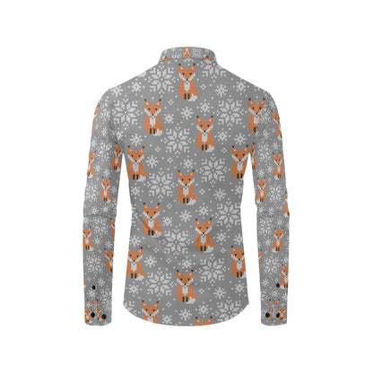 Knit Red Fox Pattern Print Design 02 Men's Long Sleeve Shirt