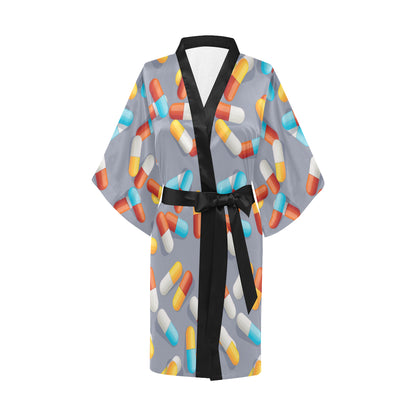 Pill Pattern Print Design A01 Women's Short Kimono