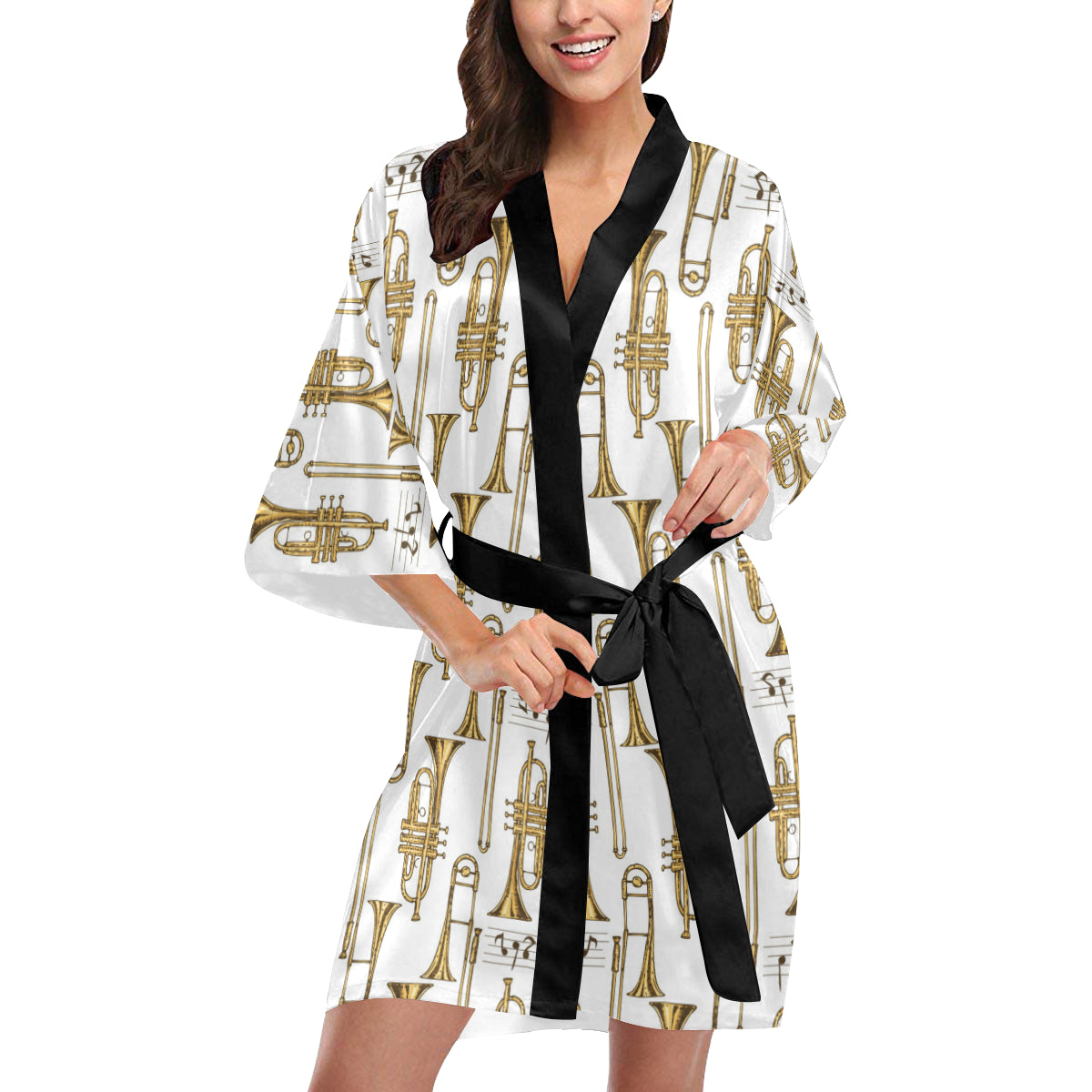 Trombone Pattern Print Design 04 Women's Short Kimono