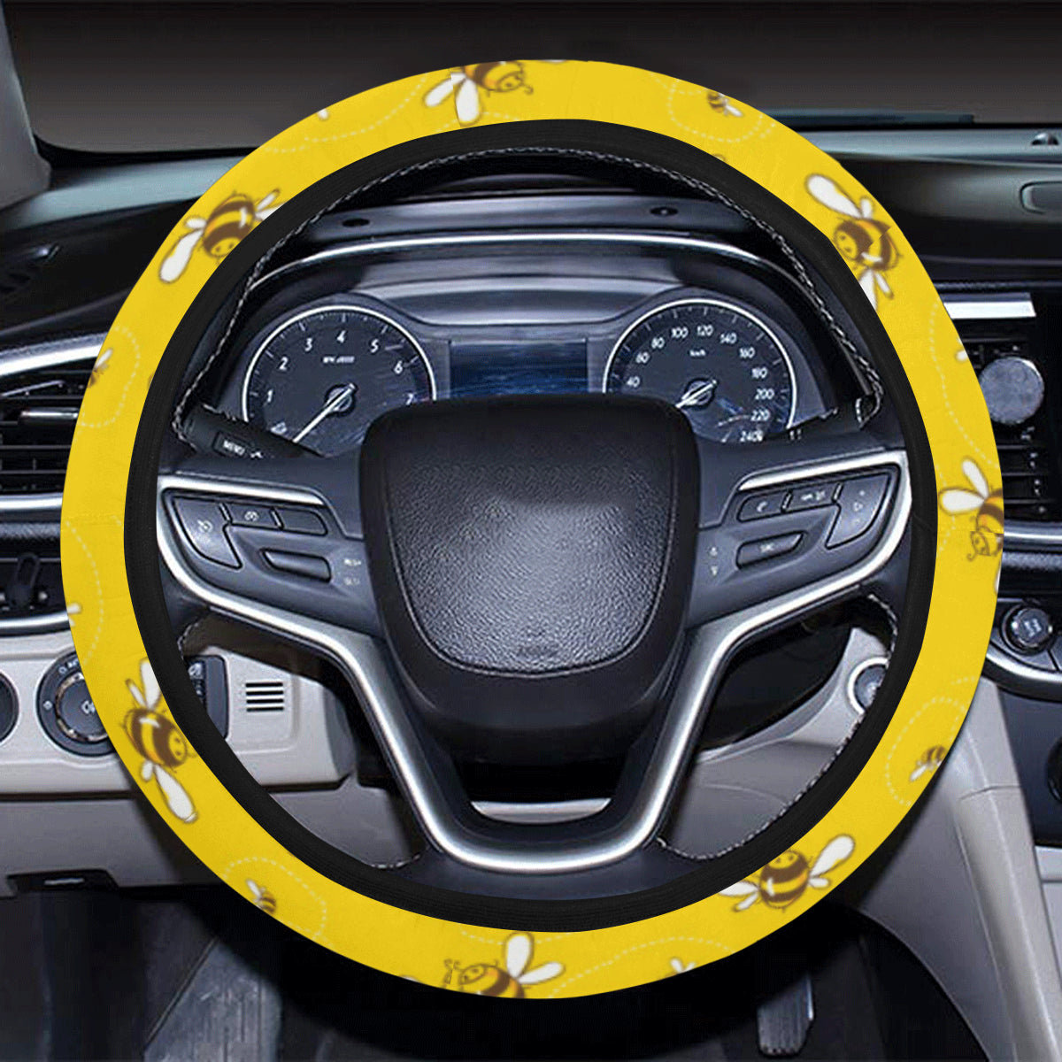 Bee Pattern Print Design 05 Steering Wheel Cover with Elastic Edge