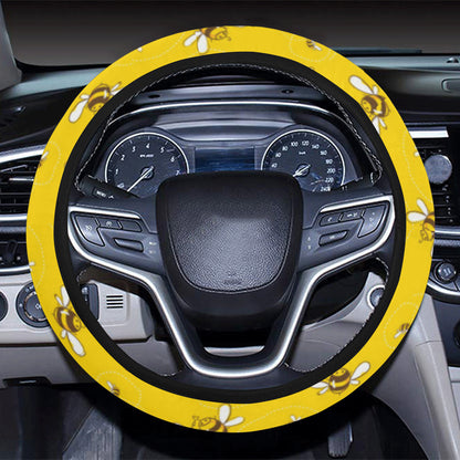 Bee Pattern Print Design 05 Steering Wheel Cover with Elastic Edge
