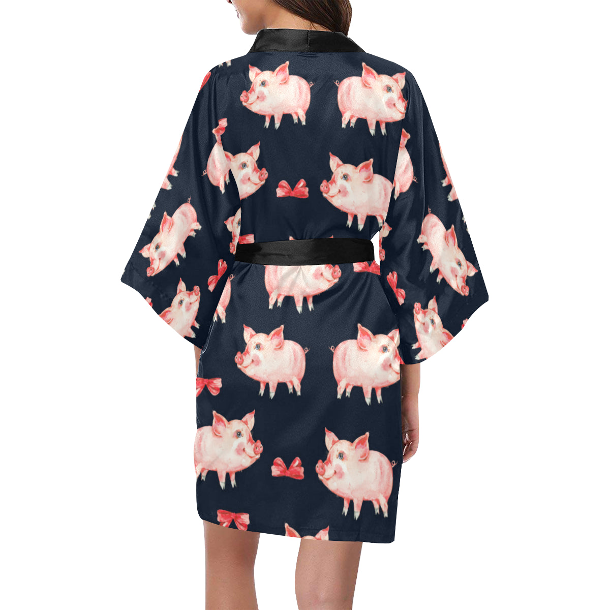 Pig Cute Pattern Print Design 02 Women's Short Kimono