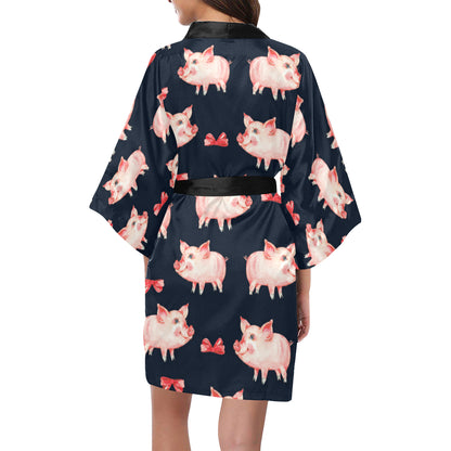 Pig Cute Pattern Print Design 02 Women's Short Kimono