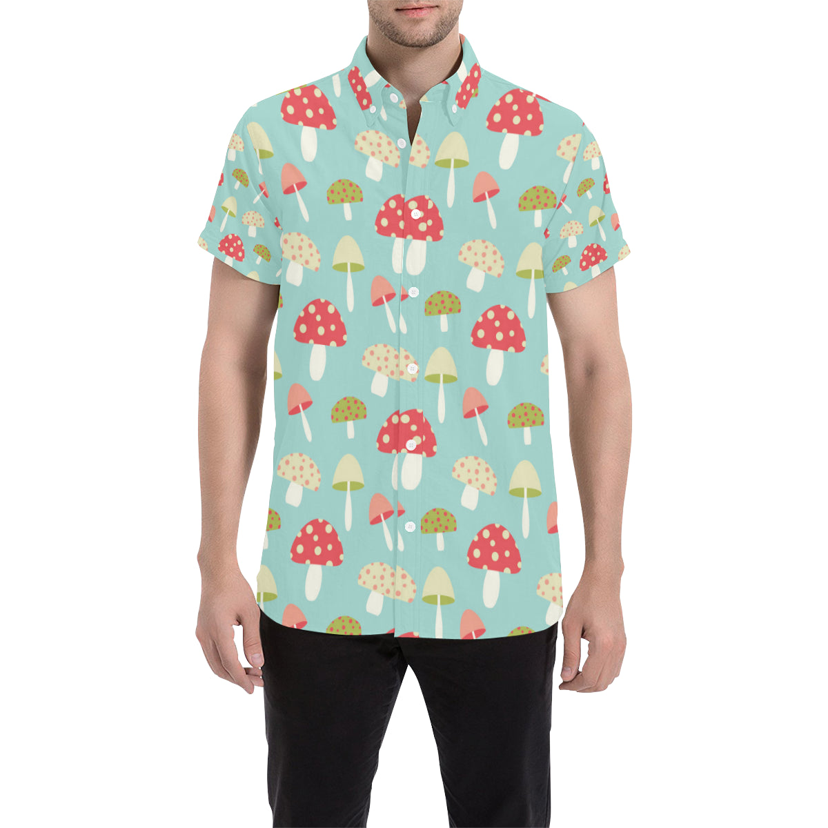 Mushroom Pattern Print Design A01 Men's Short Sleeve Button Up Shirt