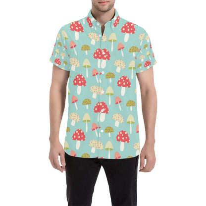 Mushroom Pattern Print Design A01 Men's Short Sleeve Button Up Shirt