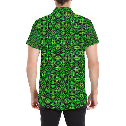 Celtic Green Neon Design Men's Short Sleeve Button Up Shirt