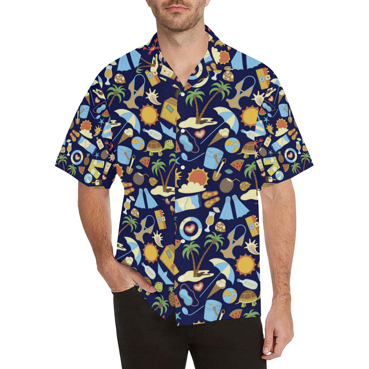 Beach Themed Pattern Print Design 04 Men's Hawaiian Shirt