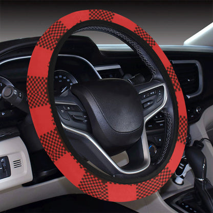 Buffalo check Red Pattern Print Design 05 Steering Wheel Cover with Elastic Edge