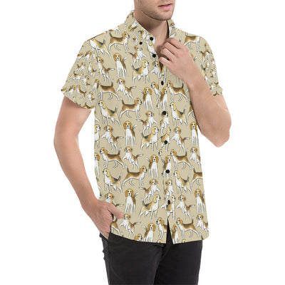 Beagle Pattern Print Design 04 Men's Short Sleeve Button Up Shirt